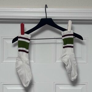 American Trench Retro Stripe Crew Socks | Wine & Forest Green |